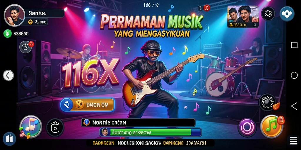 Tampilan gameplay 116X dengan musik yang seru dan interaktif.