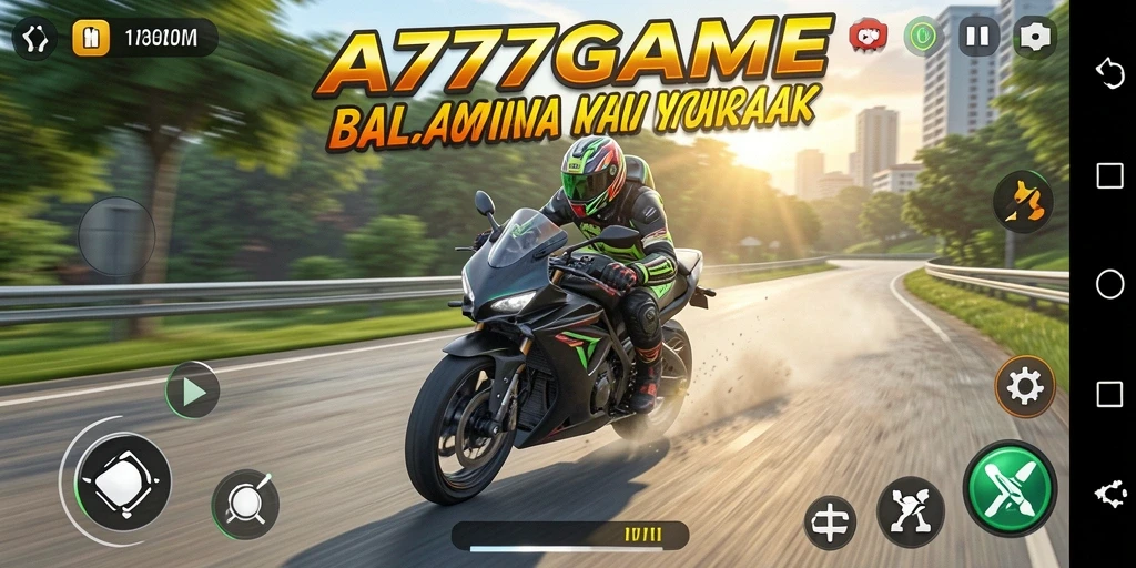 Gameplay seru A777GAME dengan balapan motor yang mendebarkan.