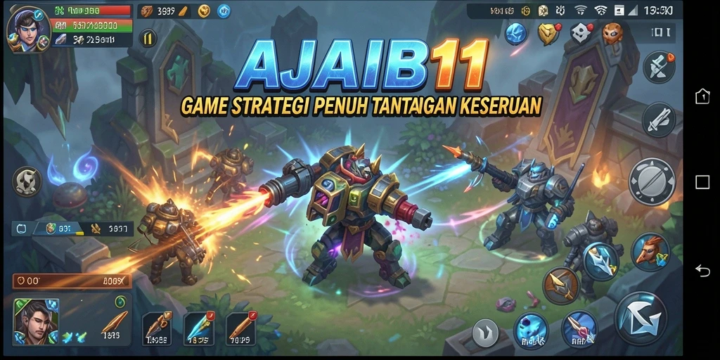 Screenshot AJAIB11 menampilkan aksi seru dalam strategi pertempuran.