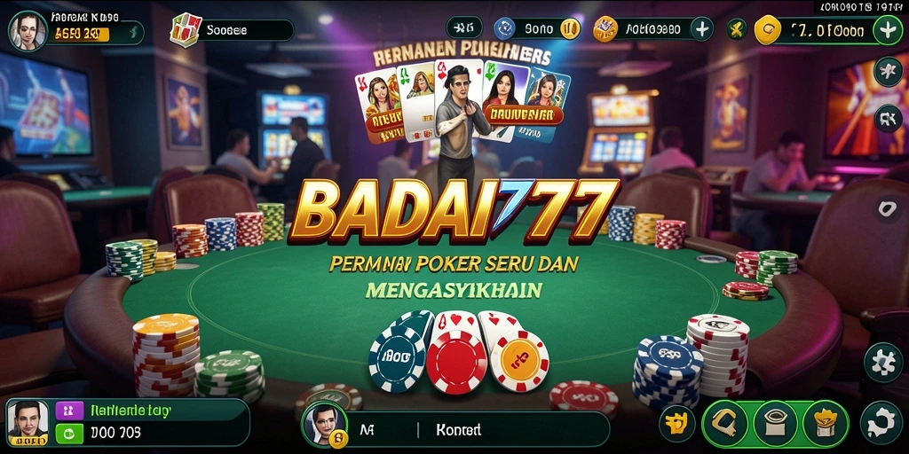 Tangkapan layar utama dari gameplay BADAI777 yang menampilkan aksi Poker yang seru.