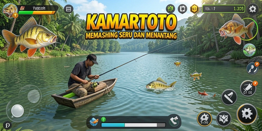 Screenshot KAMARTOTO menampilkan aksi memancing yang seru.