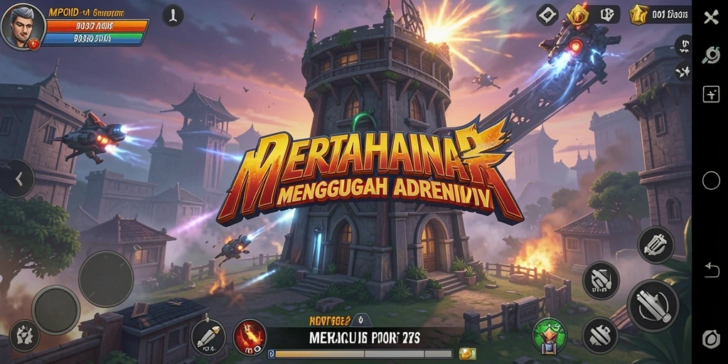 Tangkapan layar dari gameplay seru MPOID dengan menara yang berfungsi melindungi dari serangan musuh.