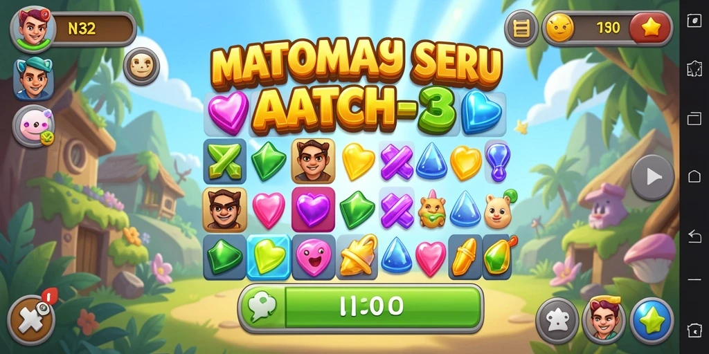 Tangkapan layar menunjukkan gameplay seru Match-3 yang menantang.
