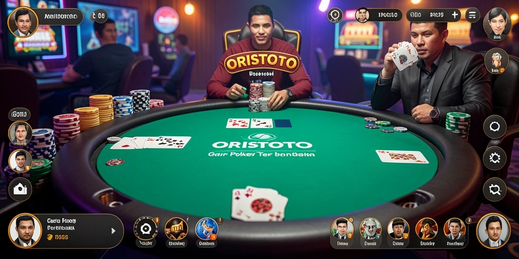 Screenshot gameplay ORISTOTO menampilkan suasana poker yang mendebarkan.