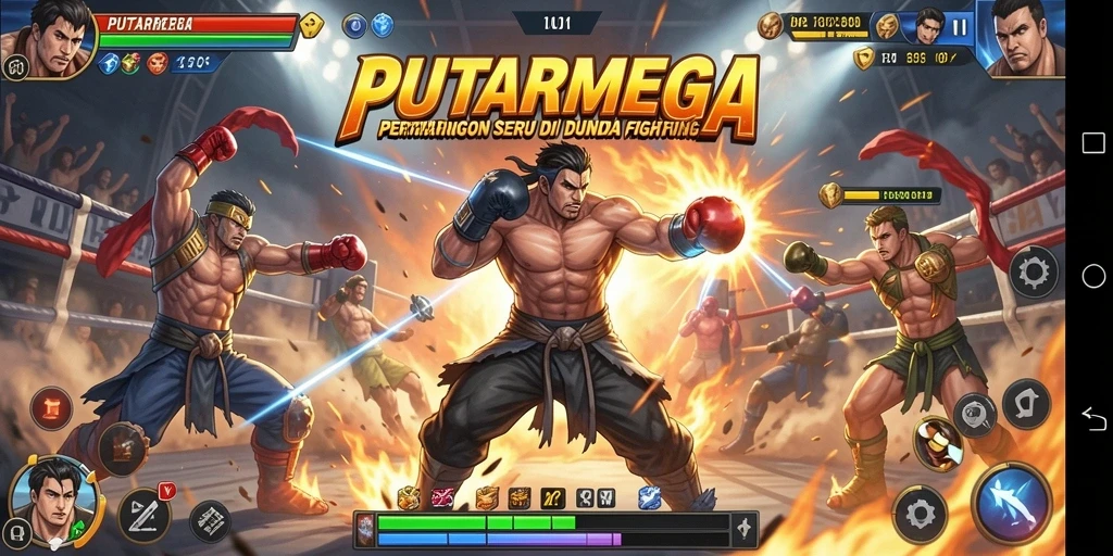 Screenshot gameplay PUTARMEGA yang menampilkan pertarungan dinamis.